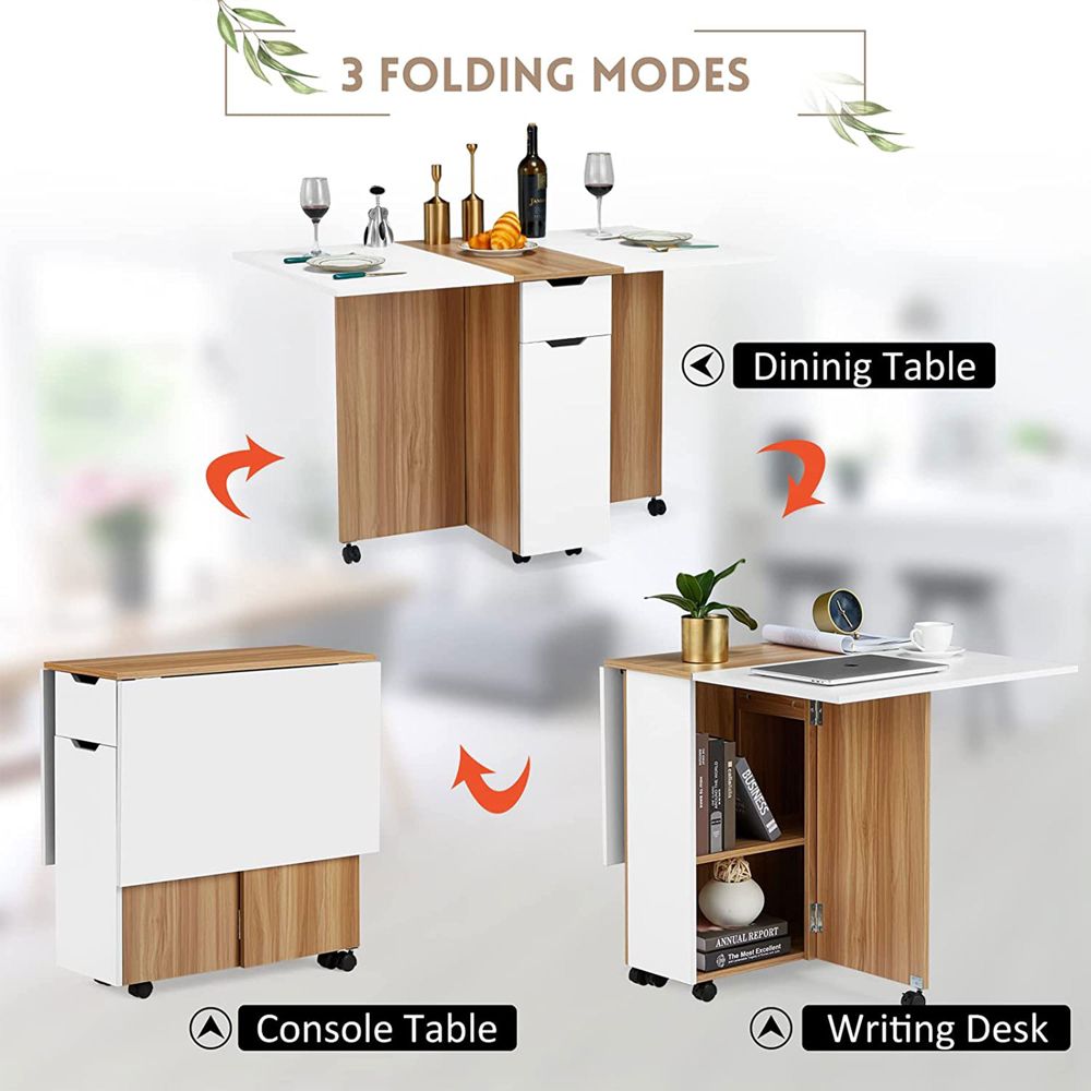 JOMEED Folding Drop Leaf Dining Kitchen Space Saving Table with Hidden